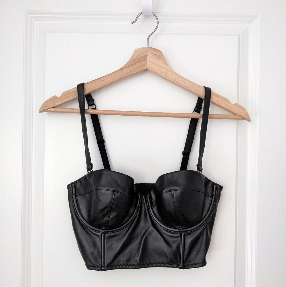 Faux Black Leather Bustier Corset Top